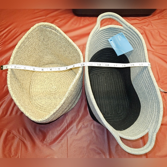 Rope Tote w/Handles N.W.T. Blk&Gray w/Extra Smaller Cream Woven Rope Basket - Picture 2 of 7